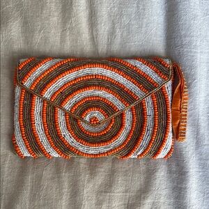 Orange and White Beaded Clutch